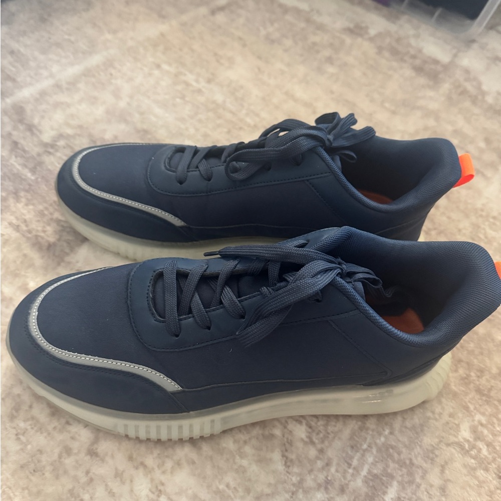French Connection Navy Sneakers w/ Clear Sole & Orange Pull Tabs Size 12